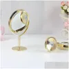 Mirrors Plated Gold Rose 3 Inch Round Small Desktop Cosmetic Mirror Beauty Jewelry Double Sided Metal 828 D3 Drop Delivery Home Garde Dhvtm