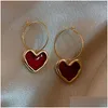 Dangle Chandelier Sweet Bury Enamel Heart Earrings For Women Girl Gold Color Metal Love Hanging Dangle Vintage Jewelry 5602 Q2 Dro Dhpbx