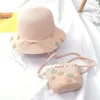Hats XEONGKVI Fashion Flower Children Sun Bud Silk Bags Suit Summer Beach Straw For Girl Bucket Caps Head 51-52cm