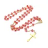 Pendant Necklaces Red Crystal Rosary Necklace With Cup Gold Jesus Cross Pendant Religious Jewelry For Women Gifts Drop Delivery Neck Dhoql