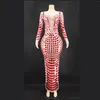 Stage Wear Multicolored Long Sleeves Shining Mirror Sequins Sexy Split Dress For Women Evening Celebrity Clothing Ballroom Costumes