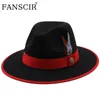 Chapeaux à bord large couple couple jazz jazz laine fedora chapeau femme noire fascinateur de mariage église de mariage avec boulanges de fluxury en plumes pour hommes 221205