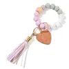 Valentines Day Novely Party Favor Love Wood Chip Silicone Head Armband Keychain Wristlet Tassels Handchain Keys Ring FY3524 SS1205