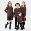 Family Matching Outfits Children fall winter cotton terry coffee color velvet lightning bolt dress top romper family matching clothes 221203