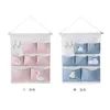 Storage Boxes Pink Printing 6 Pockets Wall Hanging Bag Waterproof Sundries Pouch Bedroom Simple Home Organizer