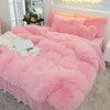 Bedding sets Luxury Pure Color Plush Shaggy Warm Fleece Girl Set Mink Velvet Double Duvet Cover Bed Skirt Pillowcase Home Textile 221205