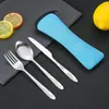 Учебные посуды наборы 3PCS/SET Portable Outdoor Outdoor Nearnable Steel Cutlery Travel Camping Satware Set Set Set Set с мешочком