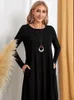 Robes de soirée Robe en coton décontractée pour femmes à manches longues Oneck noir élégant pour les femmes mode lâche femme vêtements dames robes 221203