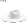 Wide Brim Hats Bucket 9.5CM Women Men Big Imitation Wool Fedora Hat British Style Winter Gentleman Elegant Lady Jazz Church 221205