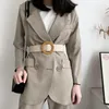 Belts Luxury No Pin Big Resin Round Buckle Belt Women Black Velvet Wide Lady Dress Coat Sweater Waistbands Beige Gifts Party