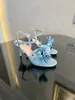 23ss Lovelight sandal with flower women's Buckle closure Sandals heeled light blue leather defined by a blooming flower detail Size 35-41