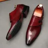 Große Größe EUR 37–46, Doppelschnalle, Schwarz/Braun, Hellbraun, Herren-Business-Schuhe, echtes Leder, Abschlussball-Hochzeitsschuhe