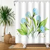 Tende da doccia Elegante tenda a tulipano Fiore Tessuto impermeabile in poliestere Decorativo floreale Bagno con ganci 180x180 cm