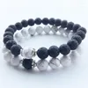 Bracelet en pierre volcanique naturelle noire et blanche, brin de 8mm, perle de roche de lave, bijoux cadeaux pour hommes et femmes amoureux