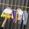 Zestawy odzieży Modna jesień ubrania dla dzieci dla dziewcząt Dziewczęce Bawełniane spodnie kurtki 2pcssets chłopcy zwykłe kostiumy niemowlęta