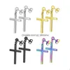 Stud Titanium Gold Sier Earrings Mens Ear Stud Clip Not Allergic Cross Exaggerated Personality Drop Delivery Jewelry Dhkh0