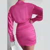 Sukienki imprezowe Modne pełne rękawy głębokie Vneck Wrap Koszulka Kobiety Chicki Ruched Bodycon Mini Office Dams Fits Casual Vestido 221203