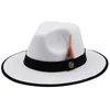 Chapeaux à bord large couple couple jazz jazz laine fedora chapeau femme noire fascinateur de mariage église de mariage avec boulanges de fluxury en plumes pour hommes 221205