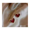 Dangle Chandelier Sweet Bury Enamel Heart Earrings For Women Girl Gold Color Metal Love Hanging Dangle Vintage Jewelry 5602 Q2 Dro Dhpbx