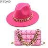 Wide Brim Hats Bucket Mulheres Saco de Acessórios de Cadeia de grandes dimensões e Fedoras Sets de 2 Peças Fashion Luxury Party Wedding Jazz 221205