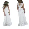 Vestidos de niña Playa Boho Flor para boda Gasa Encaje Personalizado Comunión Vestidos de fiesta Cuello en V Niño Formal