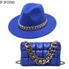 Wide Brim Hats Bucket Mulheres Saco de Acessórios de Cadeia de grandes dimensões e Fedoras Sets de 2 Peças Fashion Luxury Party Wedding Jazz 221205