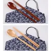 Ensembles de couverts baguettes chinoises vaisselle couverts en bois avec sac en tissu cuillère ensemble Portable de voyage respectueux de l'environnement