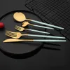Servis uppsättningar 30 st rostfritt stål middag svart guld knivfruktgaffel sked bestick kök bordsvaror silvervaror 221205