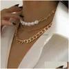 Chains Mix Splicing Round Beads Chains Mti Layer Sexy Clavicle Necklaces For Women Hip Hop Imitation Pearl Metal Necklace Jewelry Dr Dhpls