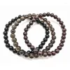 Bedelarmbanden heren stapelbare armband set genezende steen elastische granaat zwart onyx rokerige q-uartz kralen van 3