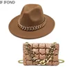 Wide Brim Hats Bucket Women Oversized Chain Accessory Bag And Fedoras 2-piece Sets Fashion Luxury Party Wedding Jazz 221205