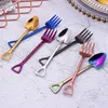 304 Stainless Steel Creative Shovel Spoons Color gold-plated fork Coffee spoon Delicate ice cream Scoop T9I002187
