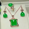 Charming Women Green Jade Colar Pinging Brincos Brincos Jóias Ring Jewellery