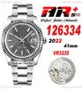 ARF 126334 41 VR3235 Automatic Mens Watch Date Fluted Bezel Rhodium Stick Dial 904L OysterSteel Bracelet Super Edition Same Serial Warranty Card Just Puretime C3