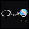Keychains Lanyards Rainbow Starry Neba Glass Ball Keychain Handmade Dubbele zijde hanger Keyring Solar System Galaxy Astronomie Jood Dhlaa