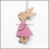 Party Favor Pâques Pendentifs en bois Décorations Pendentif DIY Lapin sculpté Ornements suspendus Creative Craft Party Favors 25 Drop Deliv Dh1Qs