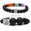 Charm Armbänder Mode Natürliche Schwarze Lava Stein Armband 7 Chakra Aromatherapie Ätherisches Öl Diffusor Für Frauen Männer Drop Lieferung J DHSBU