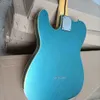 Guitare électrique bleue en métal à 6 cordes, avec reliure blanche, manche en palissandre personnalisable