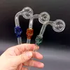 Colorful Skull Curved Glass Smoking Handle Pipes Mini Pyrex Hand Blown Oil Burner Bong Recycler Tube