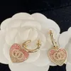 Heart Dangle Earrings 18k gold-plated ring hook with Swarovski pink rhinestones Female designer earrings set off women's yout2675