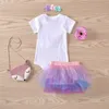 Summer Baby Clothing Sets Girls Unicorn Print Birthday Use terno de manga curta Romper top cort Tutu Salia floral para a cabe￧a de tr￪s pe￧as Roupfits M4255