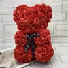 Rose Bear New Valentines Day Gift 25cm Flower Bear Artificial Flower Decoration Julpresent till flickvän Bröllopsdekoration P1205