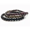 Bedelarmbanden heren stapelbare armband set genezende steen elastische granaat zwart onyx rokerige q-uartz kralen van 3