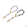 Металлическое золото золото -кросс -кросс -кристаллические шарики Розарий браслет для мужчин Женщины религиозные ювелирные украшения браслеты Dhjdq
