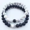 Strand 8mm Natural Black White Volcanic Stone Pine Armband Lava Rock Bead Manliga kvinnliga älskare smycken gåvor