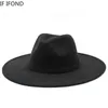 Wide Brim Hats Bucket 9.5CM Women Men Big Imitation Wool Fedora Hat British Style Winter Gentleman Elegant Lady Jazz Church 221205