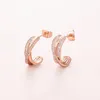 Pendientes de aro, joyería de oro rosa entrelazada con circonita transparente para mujer, regalo de fiesta de maquillaje a la moda