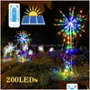 LED -strängar 200 LED Solar Fireworks Light Strings utomhusmaskros IP65 Vattentät flashsträng 8 -lägen Remote Control Garden Lawn Otljv