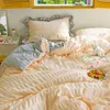 Bedding Sets Seersucker Princess Girl Kawaii Set Lovely Ruffles Home Woman Duvet Cover Luxury Solid Color Pleated S 221205