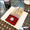 Juldekorationer Knivgaffel Dekorationer Set Lattice Linen Cloth Creative Er Restaurant El Sleeve Christmol Decoration Factory D DH0XQ